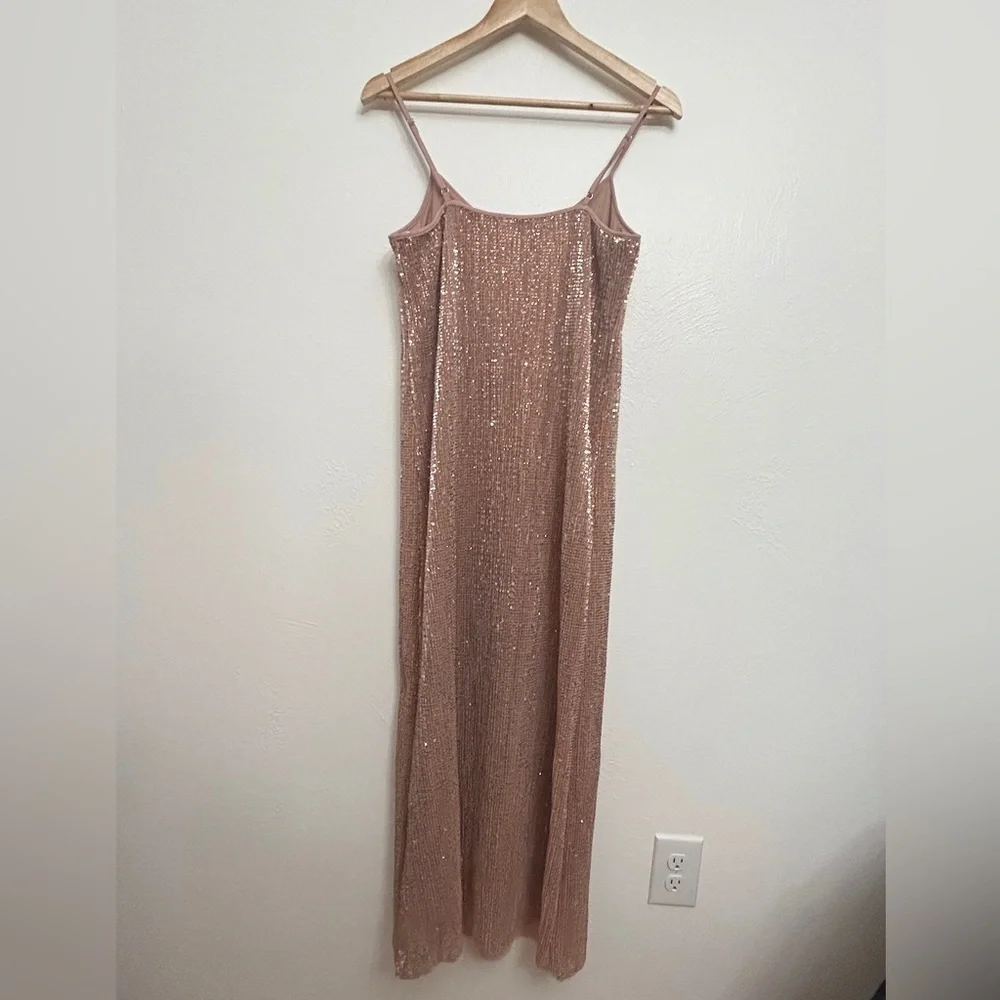 1. STATE Dramatic Pause Lustre Sequin Midi Slip Dress Pink Rose Gold Nude Sz Sm